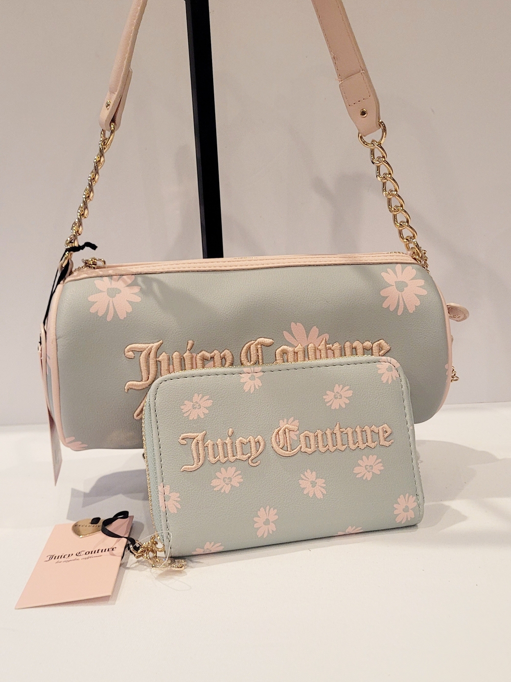Juicy Couture Mint Green and Pale Pink Floral Crossbody & Wallet Set